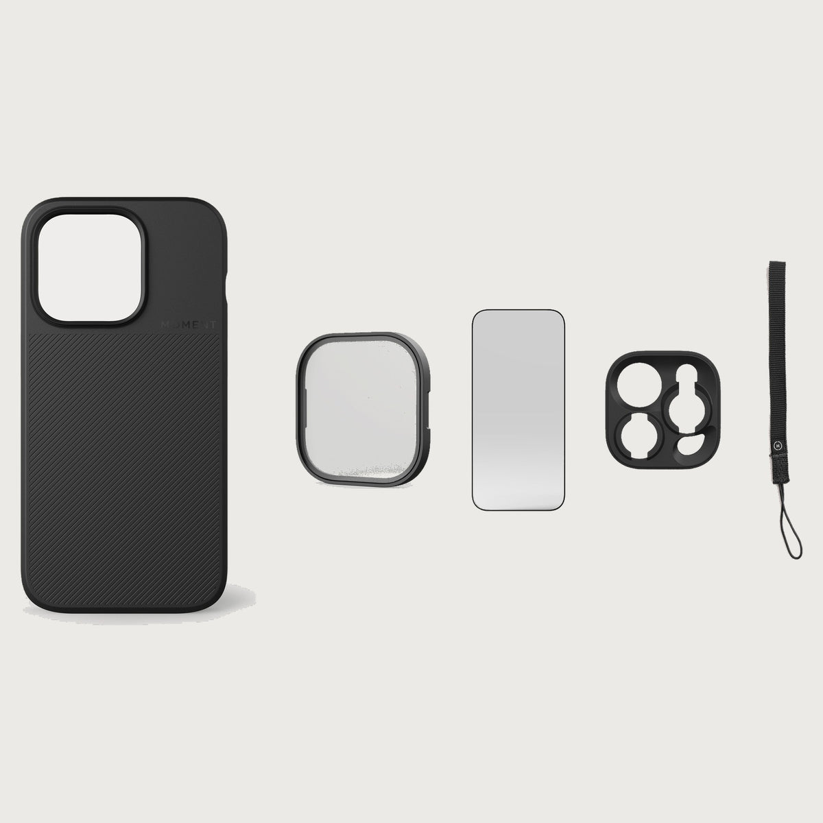 iPhone 14 Pro Case Essentials — Black case — Black nylon strap
