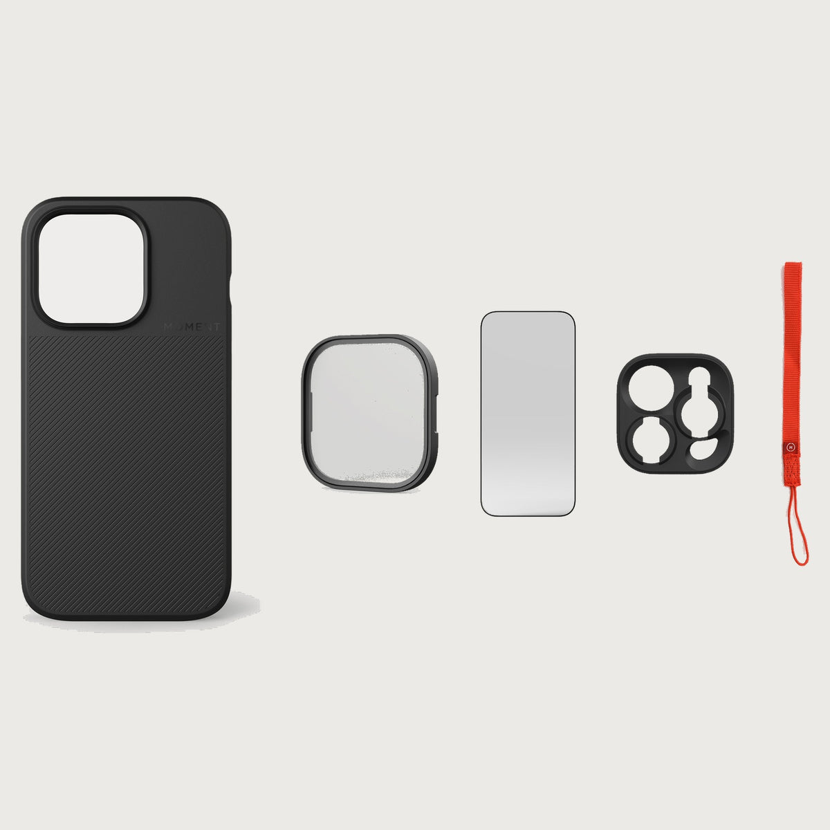 iPhone 14 Pro Case Essentials — Black case — Red nylon strap