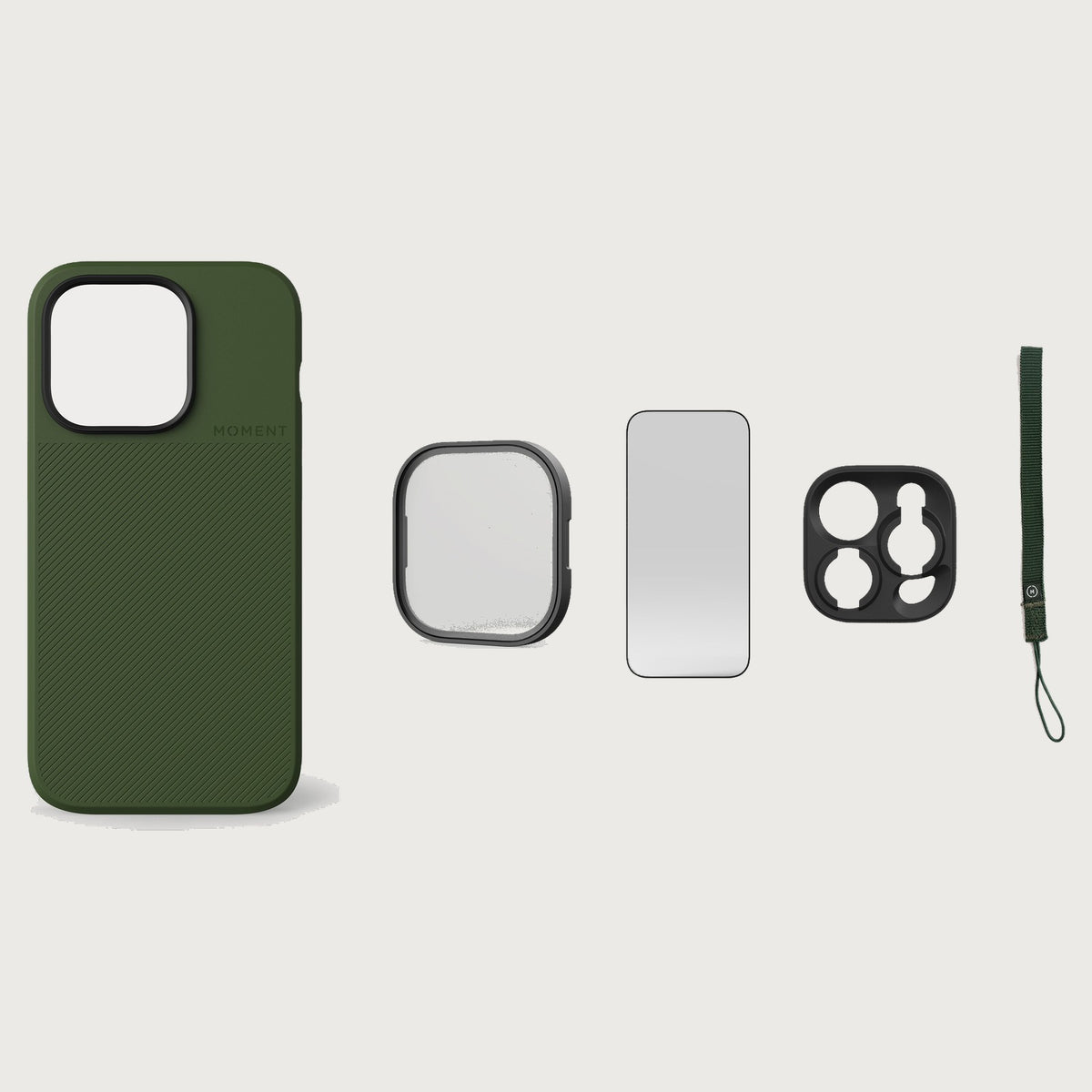 iPhone 14 Pro Case Essentials — Olive case — Olive nylon strap
