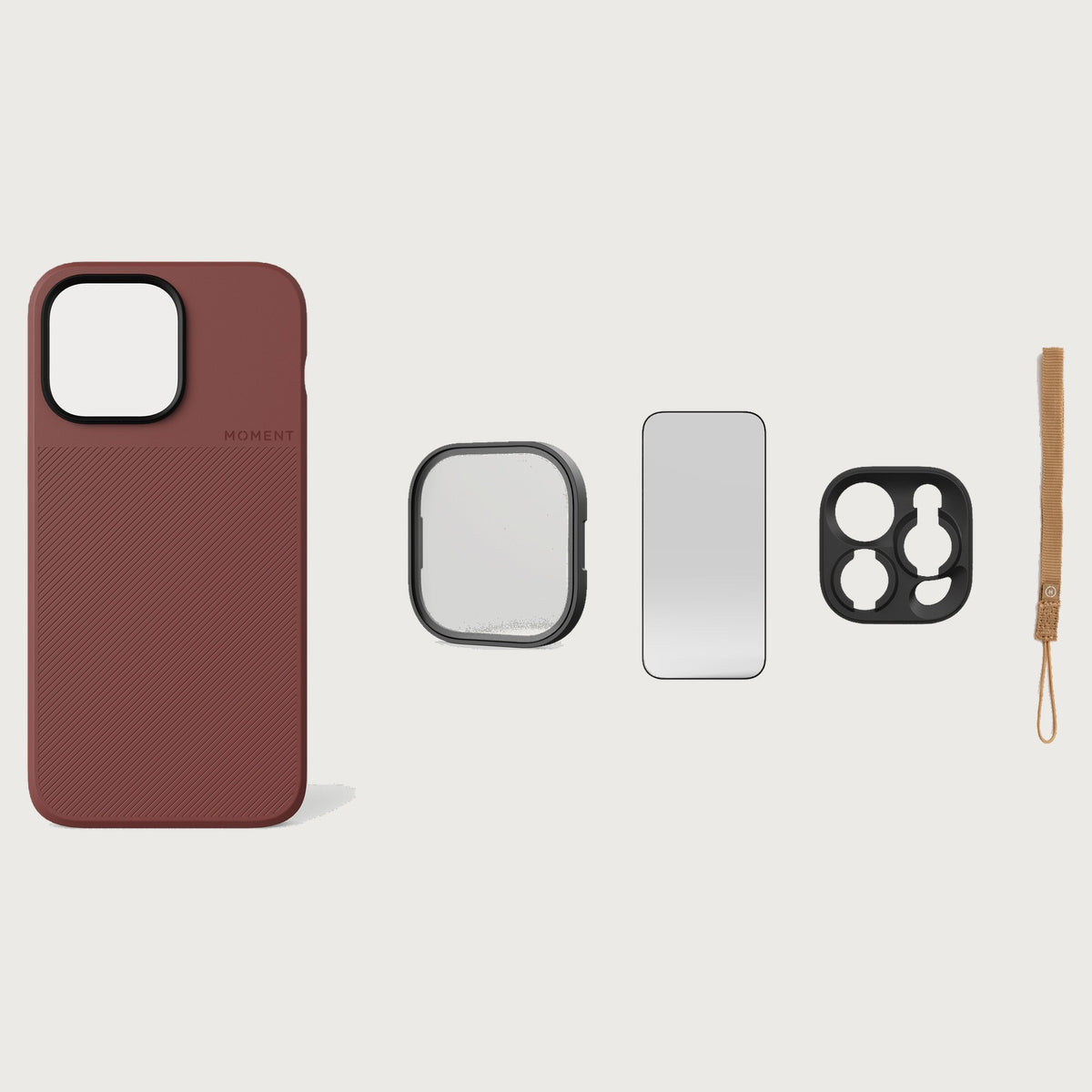 iPhone 14 Pro Case Essentials — Red Clay case — Desert nylon strap