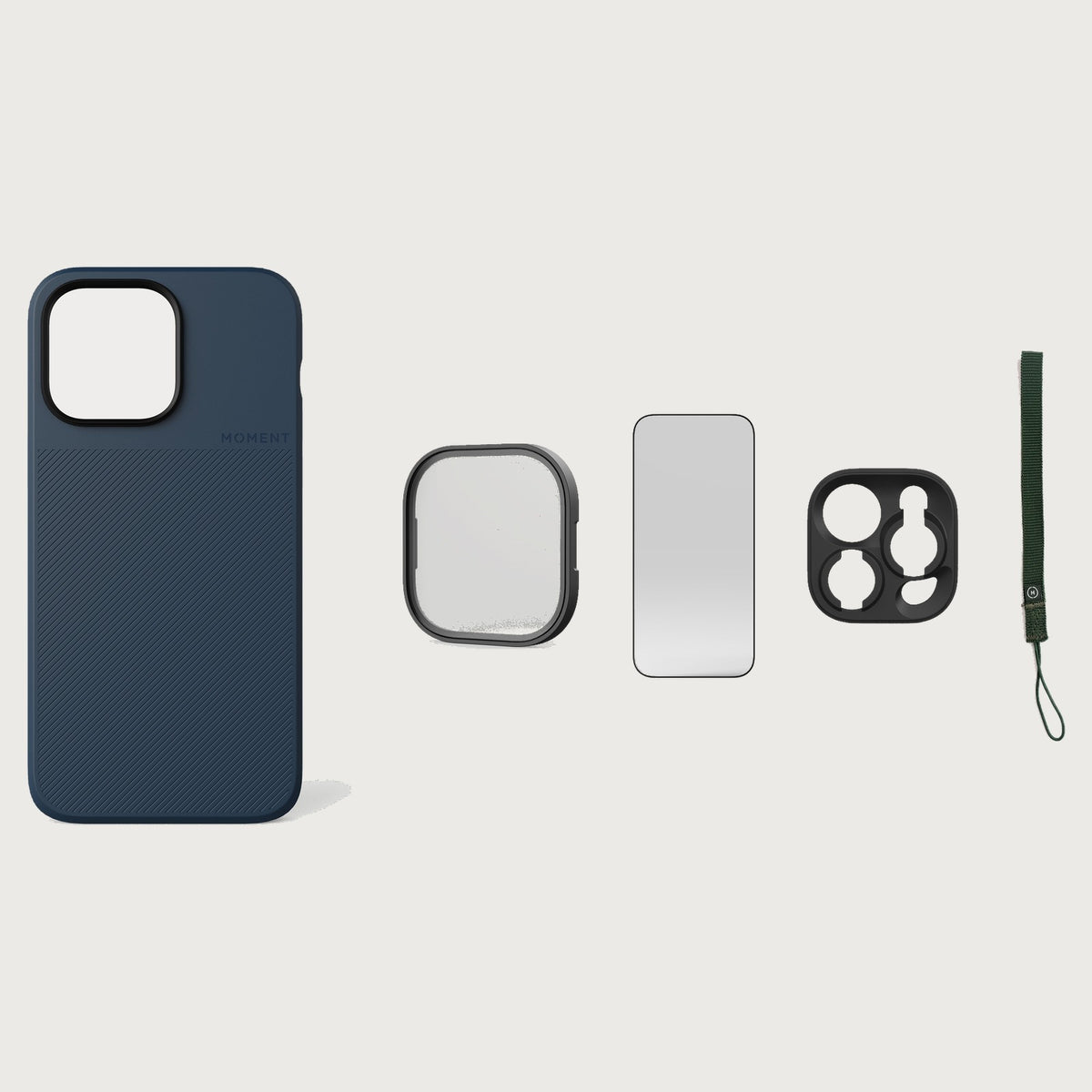 iPhone 14 Pro Max Case Essentials — Indigo case — Olive nylon strap