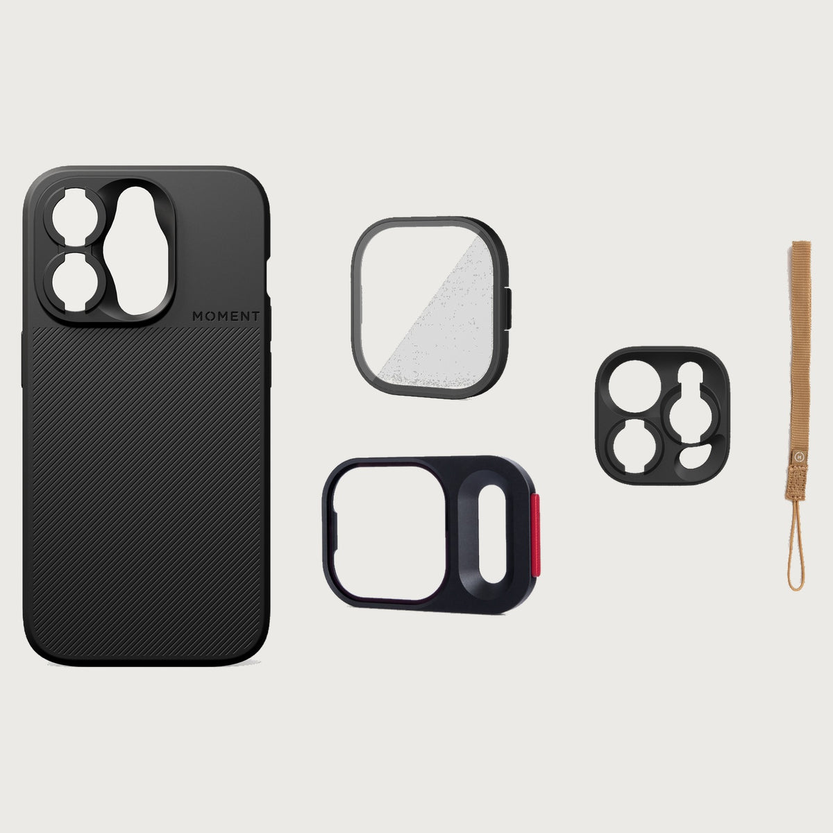 iPhone 15 Pro Case Essentials — Black case — Desert nylon strap