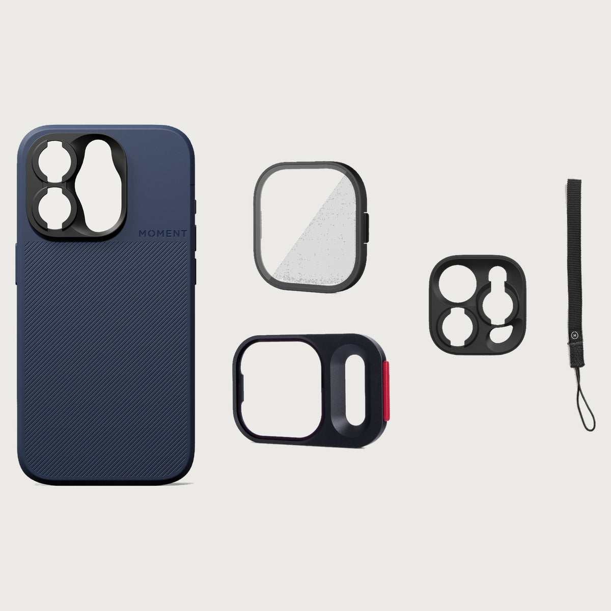 iPhone 15 Pro Case Essentials — Indigo case — Black nylon strap