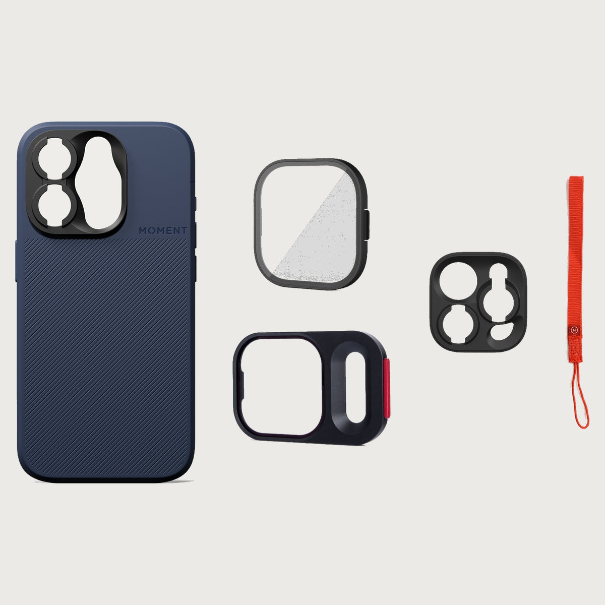 iPhone 15 Pro Case Essentials — Indigo case — Red nylon strap
