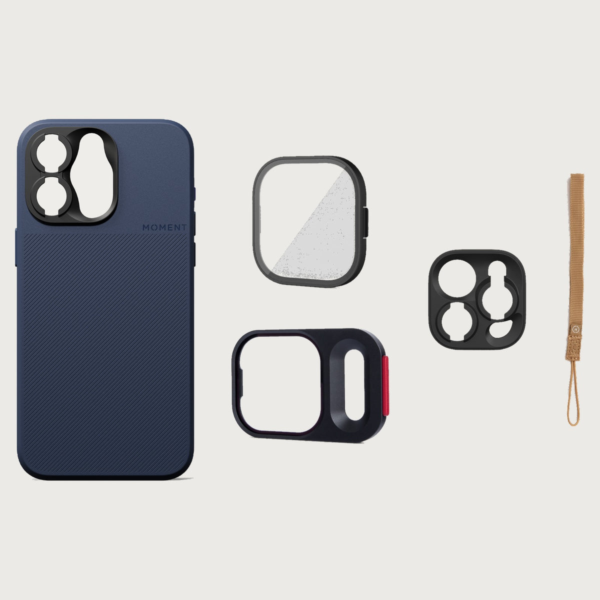 iPhone 15 Pro Max Case Essentials — Indigo case — Desert nylon strap