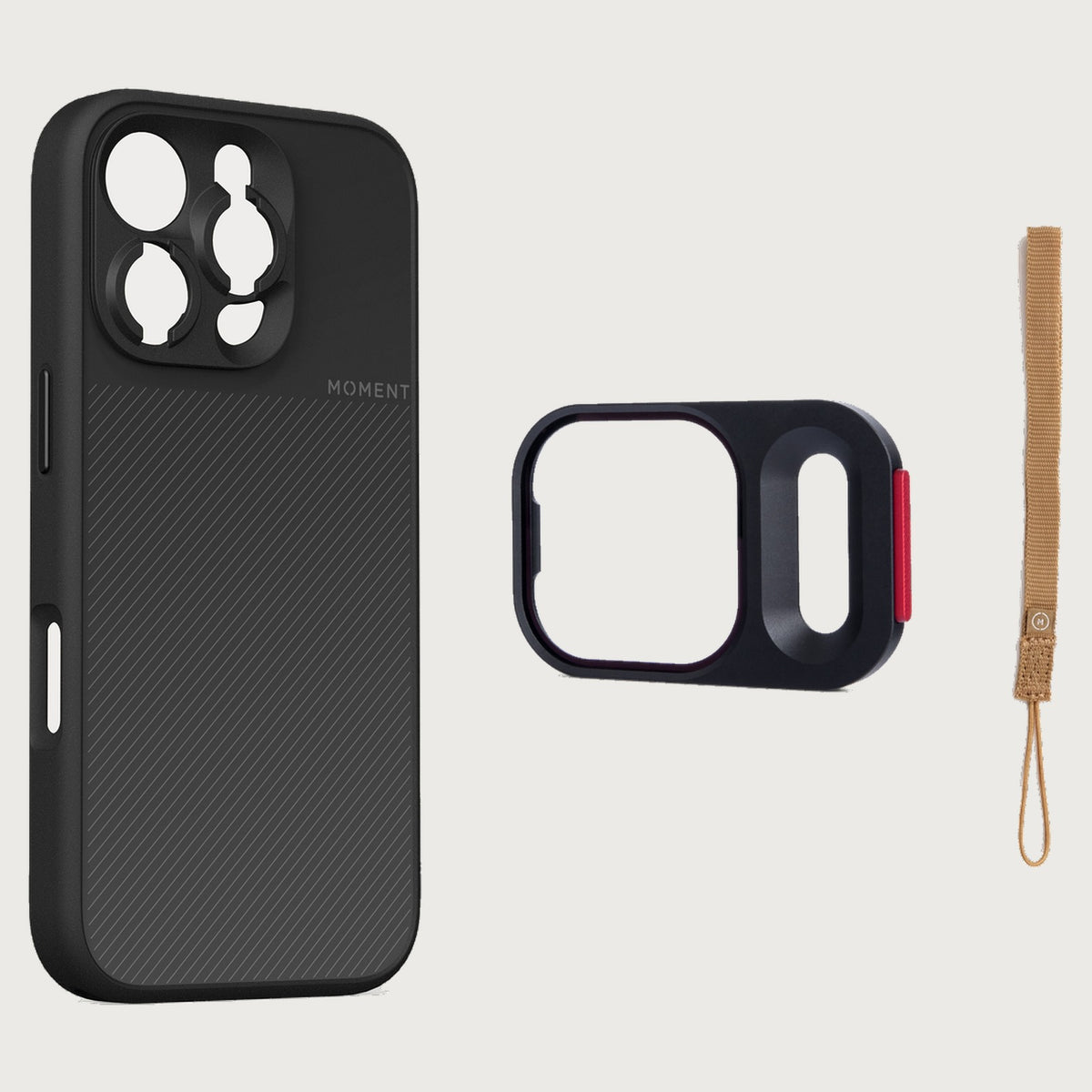 iPhone 16 Pro Case Essentials — Black case — Desert nylon strap
