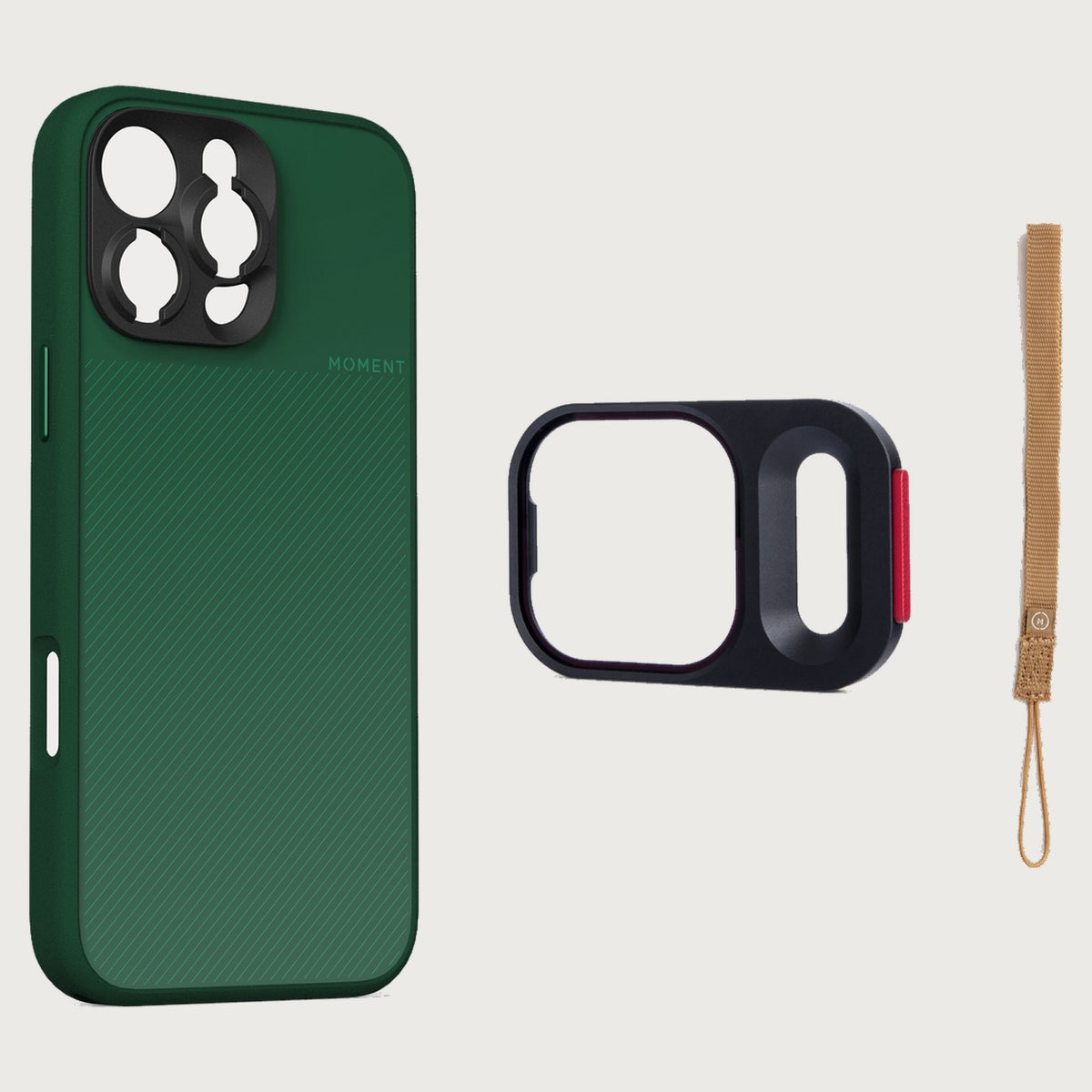 iPhone 16 Pro Case Essentials — Olive case — Desert nylon strap