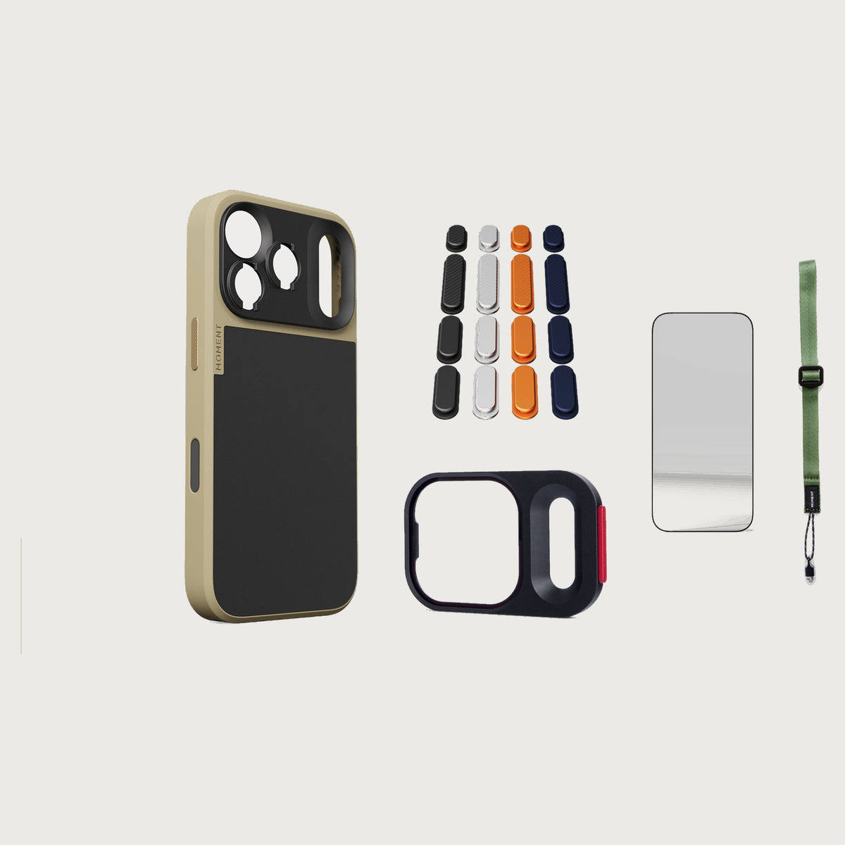 iphone-17-pro-case-essentials — Desert case, Apple 2025 Pack, Olive wrist strap