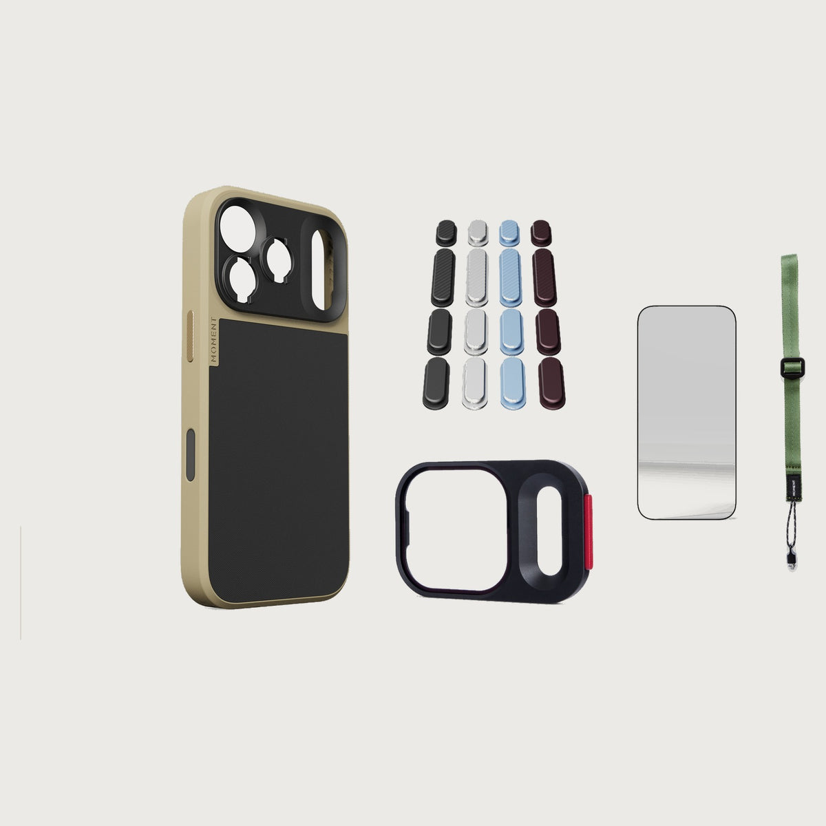 iphone-17-pro-case-essentials — Desert case, Apple 2026 Pack, Olive wrist strap