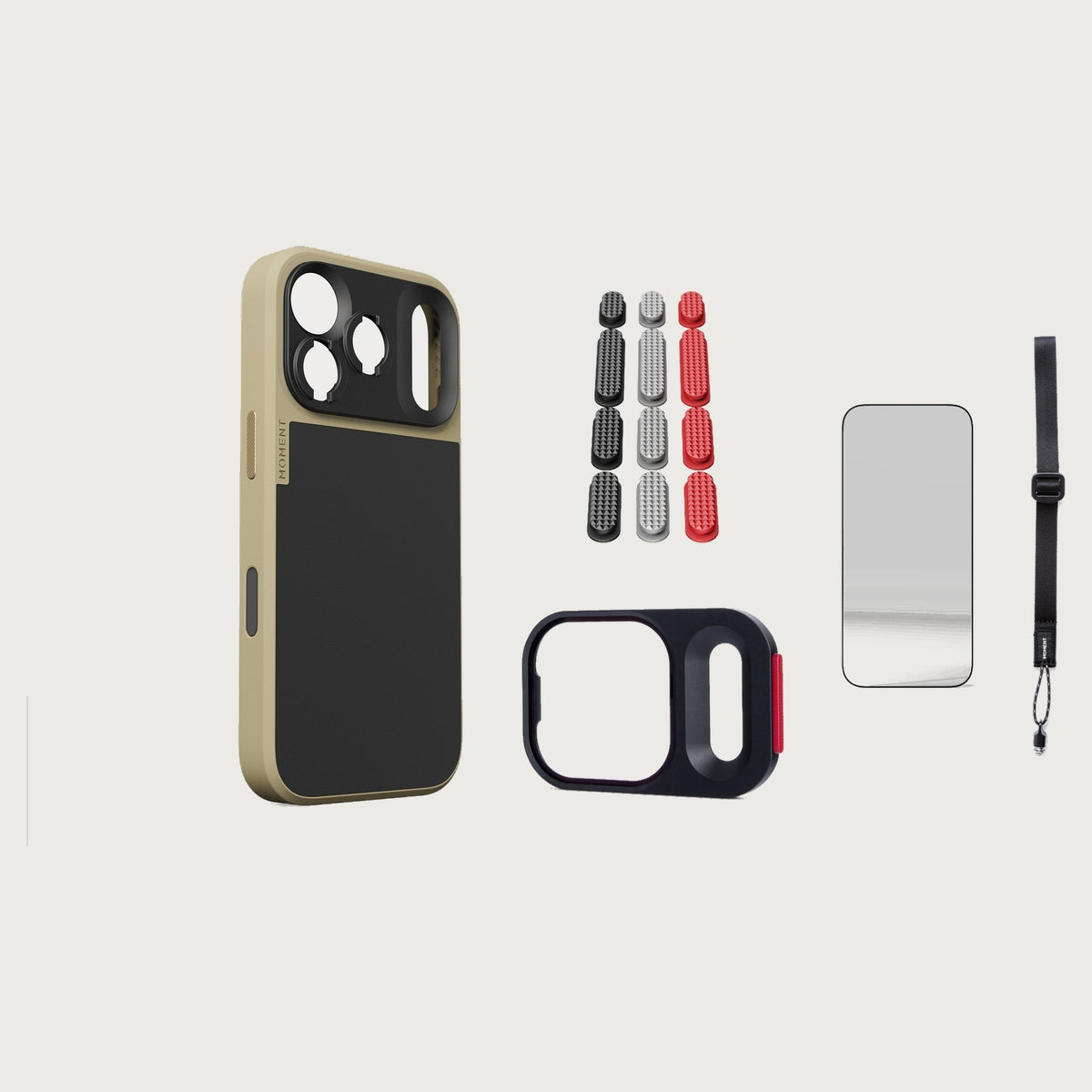 iphone-17-pro-case-essentials — Desert case, Metal Grip Pack, Black wrist strap