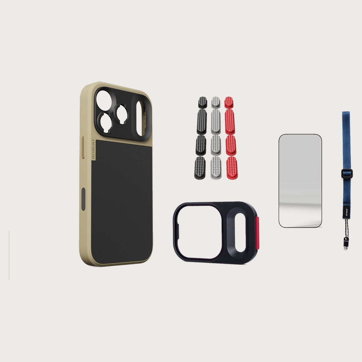 iphone-17-pro-case-essentials — Desert case, Metal Grip Pack, Indigo wrist strap