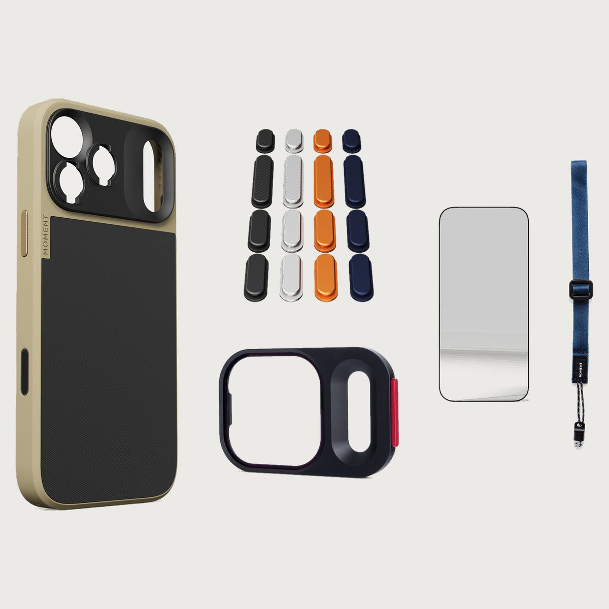 iphone-17-pro-max-case-essentials — Desert case, Apple 2025 Pack, Indigo wrist strap