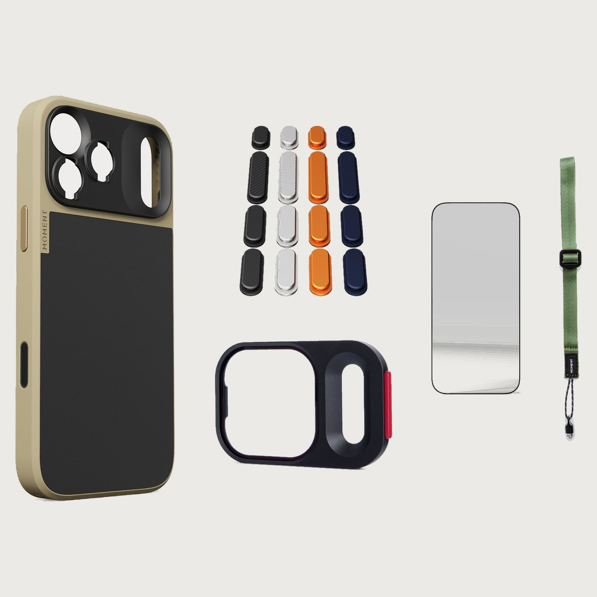 iphone-17-pro-max-case-essentials — Desert case, Apple 2025 Pack, Olive wrist strap