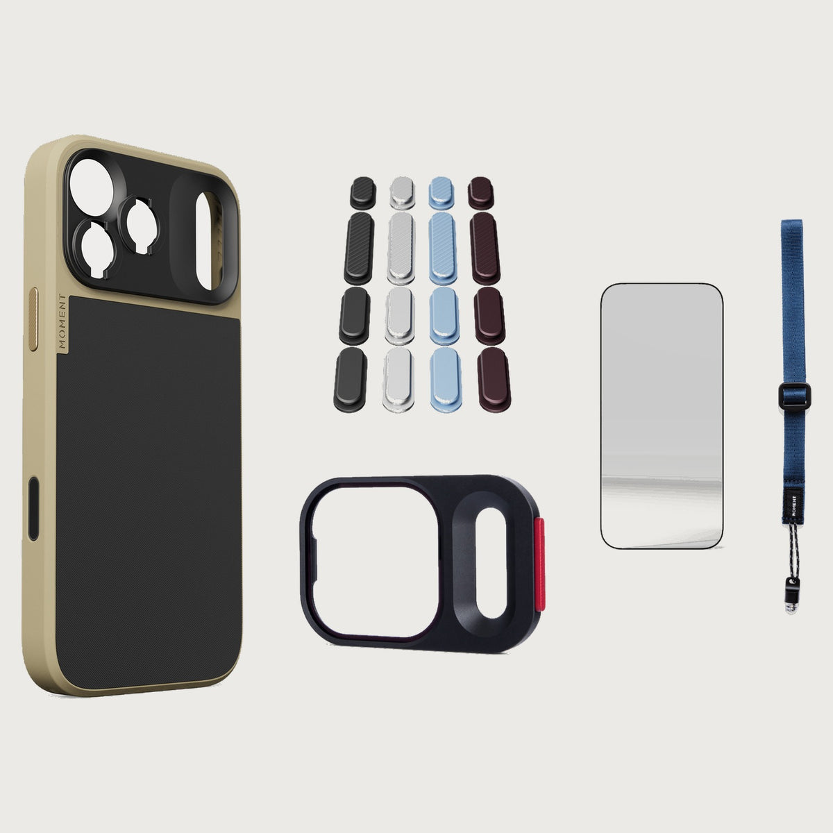 iphone-17-pro-max-case-essentials — Desert case, Apple 2026 Pack, Indigo wrist strap