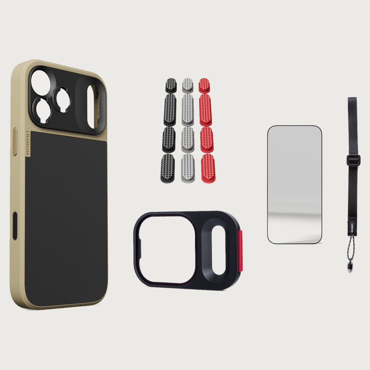 iphone-17-pro-max-case-essentials — Desert case, Metal Grip Pack, Desert wrist strap