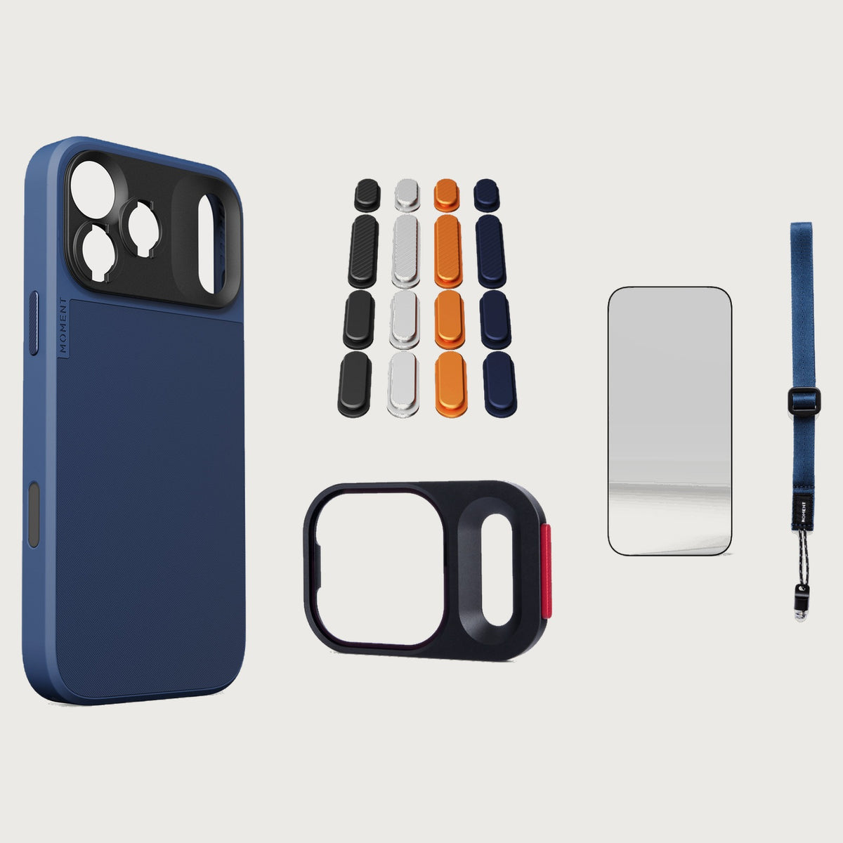 iphone-17-pro-max-case-essentials — Indigo case, Apple 2025 Pack, Indigo wrist strap