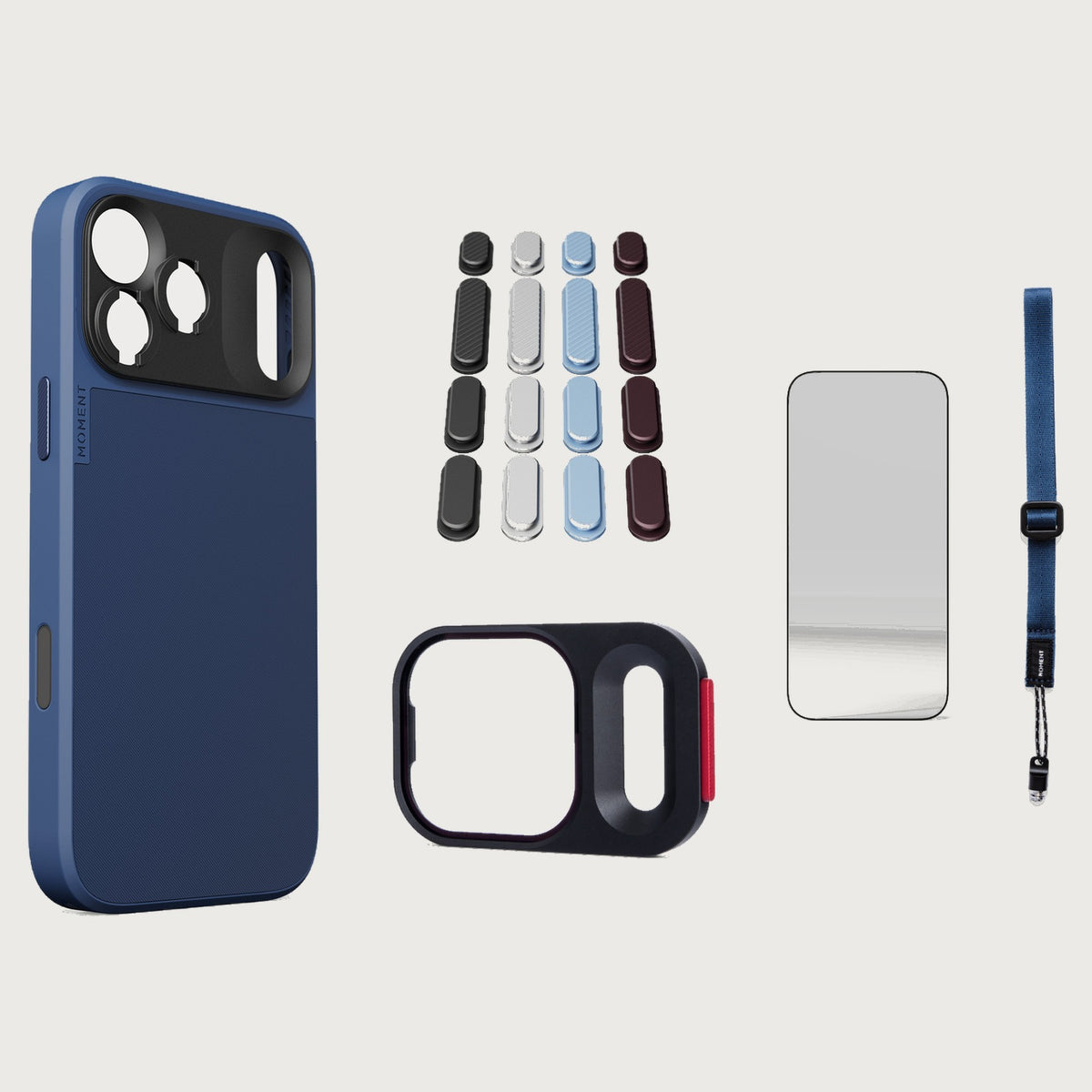 iphone-17-pro-max-case-essentials — Indigo case, Apple 2026 Pack, Indigo wrist strap