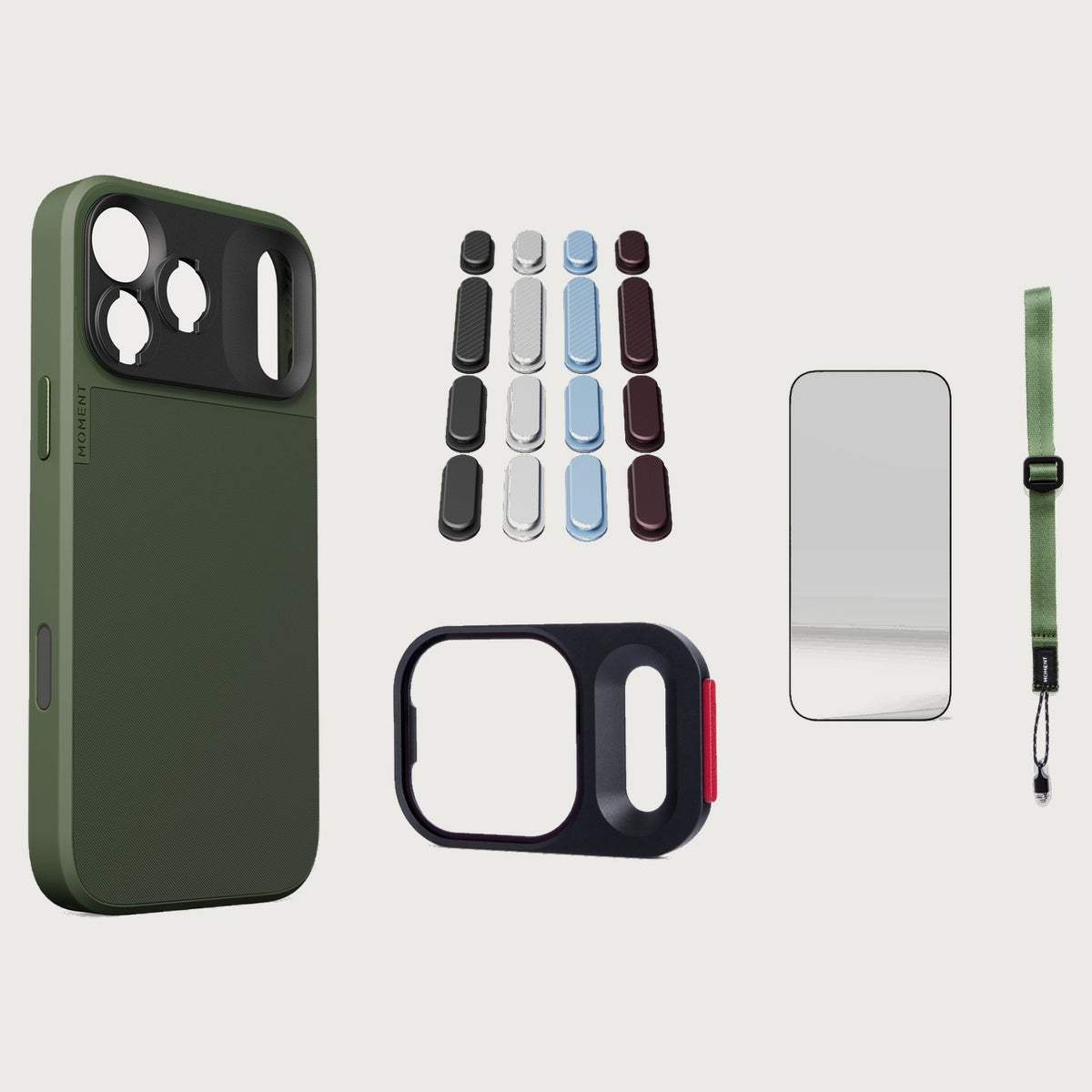iphone-17-pro-max-case-essentials — Olive case, Apple 2026 Pack, Olive wrist strap
